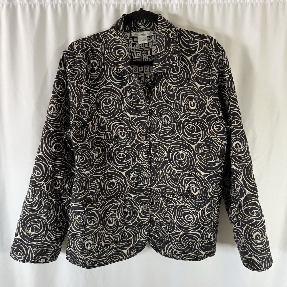 Anna and Frank Silk Blouse Women's Medium Black Gold Reversable Short Sleeve